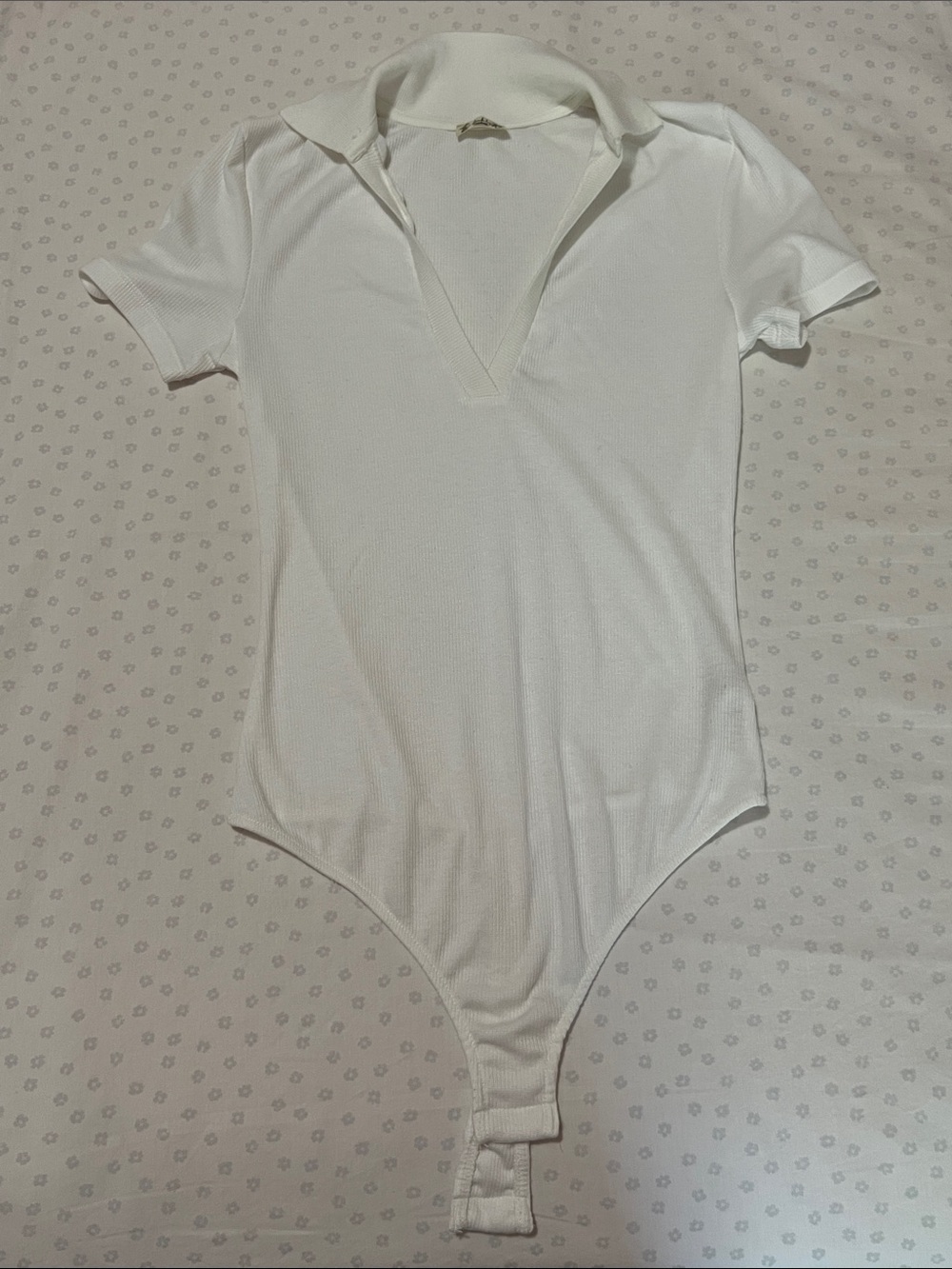 Free People Intimately Free White Short-Sleeve Polo One-Piece Bodysuit